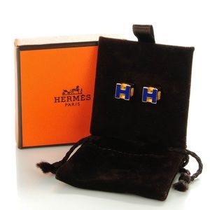 HERMES Gold Lacquered Cage d'H Earrings